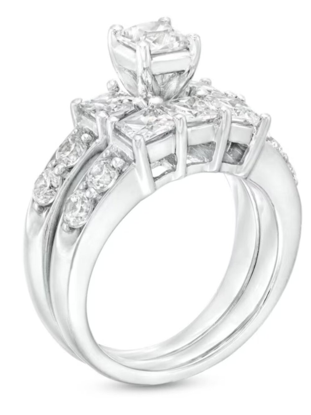 Life Time Warranty Zales 3 CT. T.W. Princess-Cut Diamond Three Stone Bridal Set